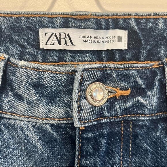 Zara 1975 High Waist Long Length Medium Wash Straight Cut Jeans 8 - Picture 5 of 9